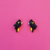 Black Cockatoo Stud Earrings, handmade in Australia from Polymer Clay