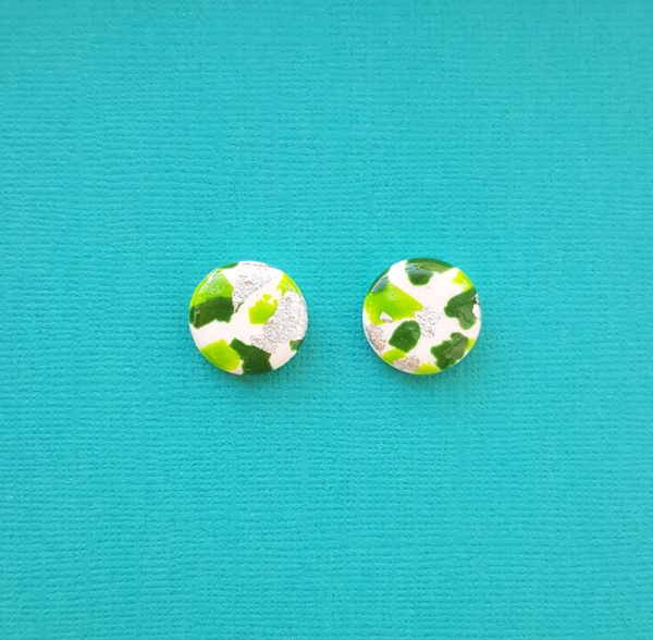 Green White and Silver Christmas Earrings Handmade