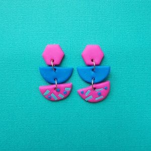 Pink and blue fun earrings handmade dangle