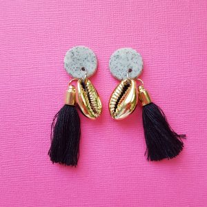 Black and Gold Cowrie Shell Earrings handmade