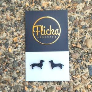 Black dachshund dog earrings handmade.