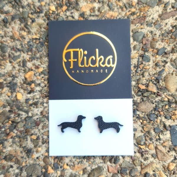 Black dachshund dog earrings handmade.